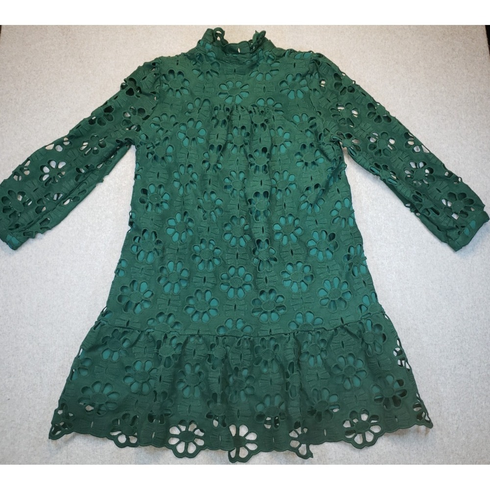 TUCKERNUCK Green Lace Palmerston Dress Size M Eyelet Ruffle Collar NWT - Picture 11 of 16